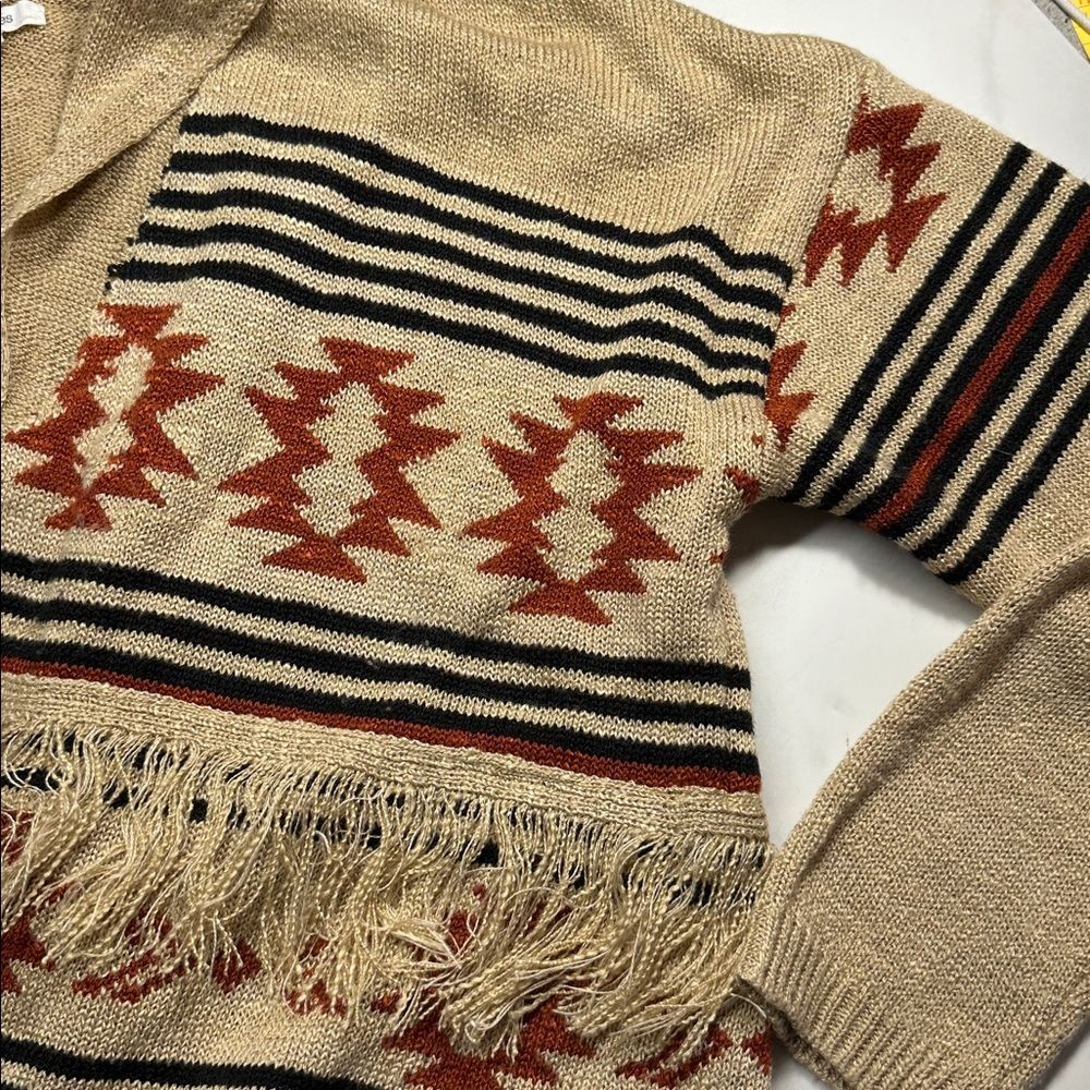 Maurices Western Long Cardigan Sweater, Open Front Shawl Collar, Cowgirl Fringe